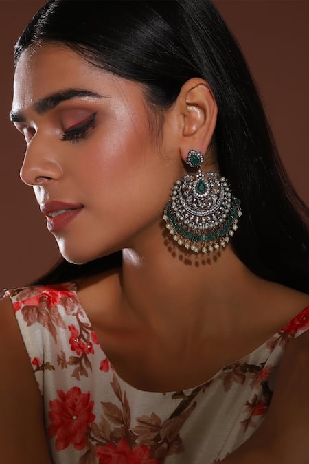 Ruby Raang Flower Carved Dangler Earrings 