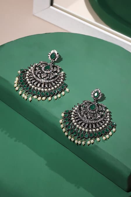 Ruby Raang Flower Carved Dangler Earrings 