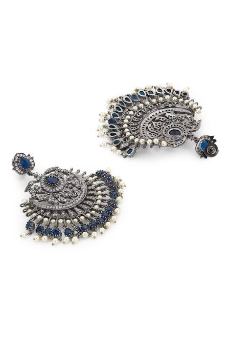 Buy Ruby Raang Blue Diamonds, Beads Carved Dangler Earrings Online at Aza Fashions Buy_Ruby Raang_Blue Diamonds, Beads Carved Dangler Earrings _Online_at_Aza_Fashions