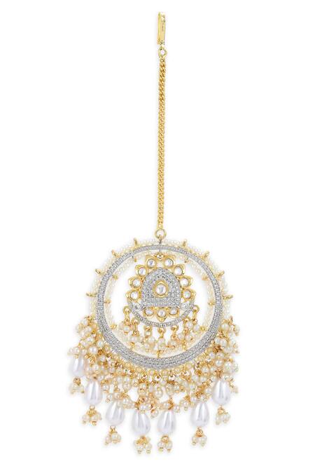 Ruby Raang Gold Plated Floral Carved Maangtikka Online at Aza Fashions Ruby Raang_Gold Plated Floral Carved Maangtikka _Online_at_Aza_Fashions