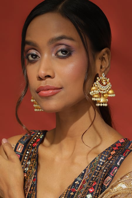 Ruby Raang Floral Kundan Studded Earrings 