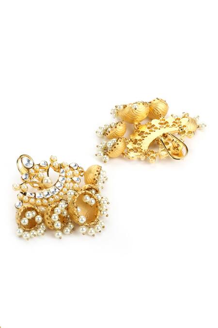 Buy Ruby Raang Gold Plated Pearls, Stones Floral Kundan Studded Earrings Online at Aza Fashions Buy_Ruby Raang_Gold Plated Pearls, Stones Floral Kundan Studded Earrings _Online_at_Aza_Fashions