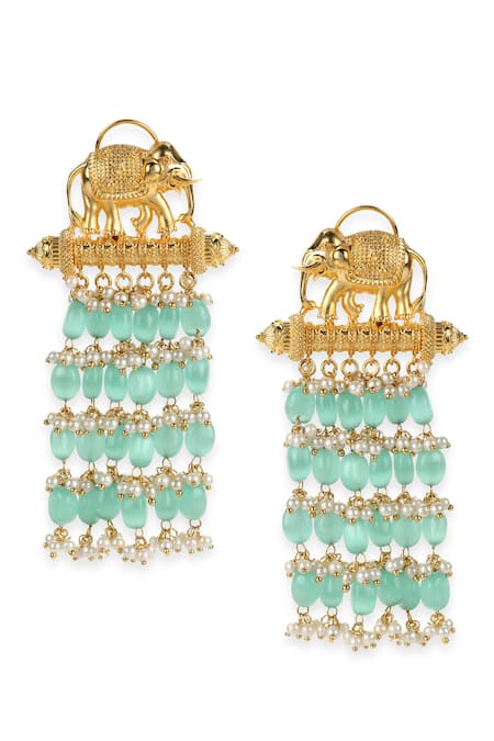 Ruby Raang Sky Blue Pearls, Beads Elephant Tassel Earrings Online at Aza Fashions Ruby Raang_Sky Blue Pearls, Beads Elephant Tassel Earrings _Online_at_Aza_Fashions