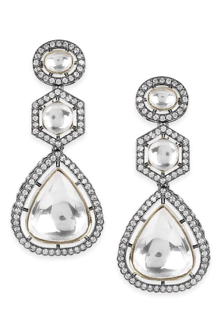 Ruby Raang Silver Plated Stones, Diamonds Kundan Studded Geometric Earrings Online at Aza Fashions Ruby Raang_Silver Plated Stones, Diamonds Kundan Studded Geometric Earrings _Online_at_Aza_Fashions