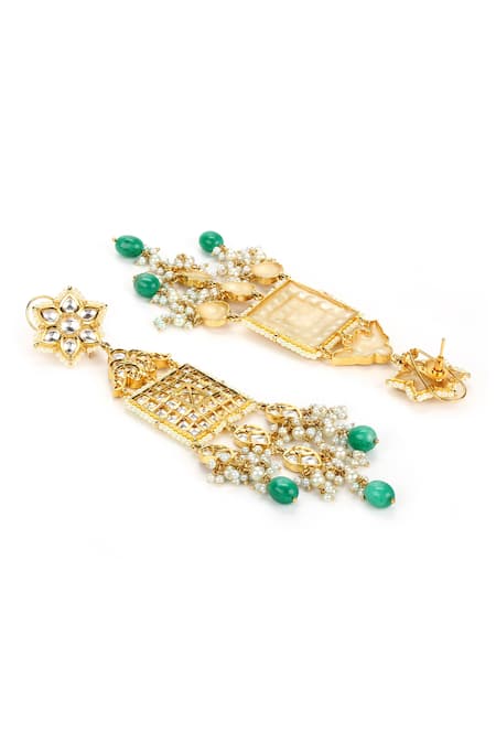 Buy_Ruby Raang_Gold Plated Beads, Diamonds Kundan Studded Tassel Earrings _Online_at_Aza_Fashions