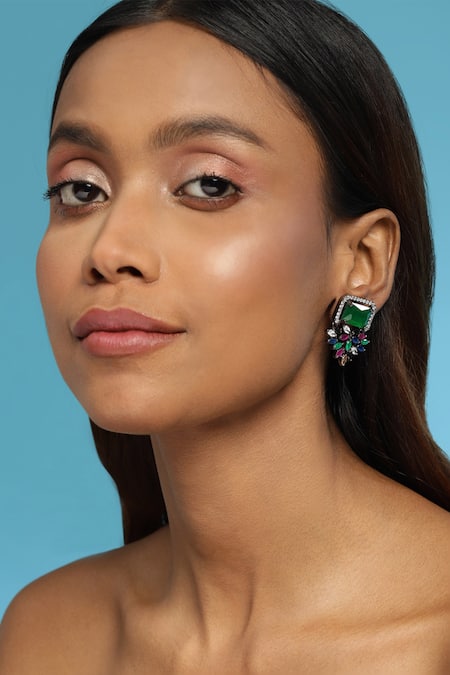 Ruby Raang Stone Studded Floral Earrings 