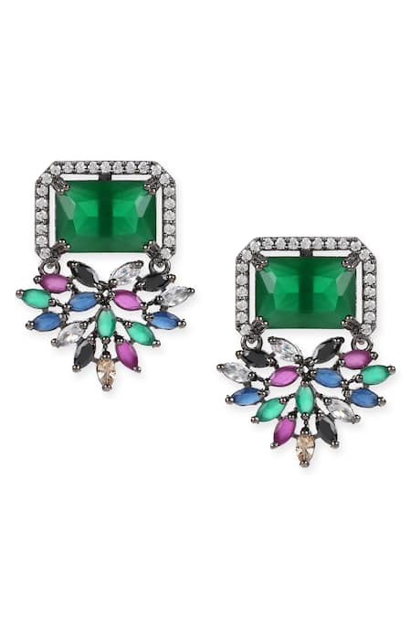 Ruby Raang Silver Plated Stones Studded Floral Earrings Online at Aza Fashions Ruby Raang_Silver Plated Stones Studded Floral Earrings _Online_at_Aza_Fashions