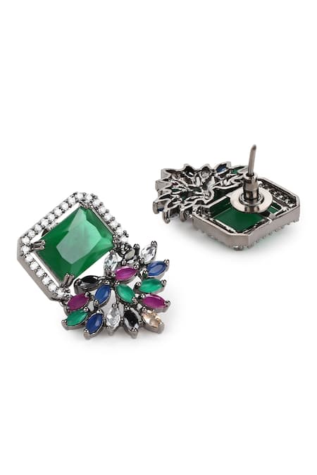 Buy Ruby Raang Silver Plated Stones Studded Floral Earrings Online at Aza Fashions Buy_Ruby Raang_Silver Plated Stones Studded Floral Earrings _Online_at_Aza_Fashions