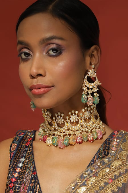 Ruby Raang Kundan Studded Half-Moon Choker Set 