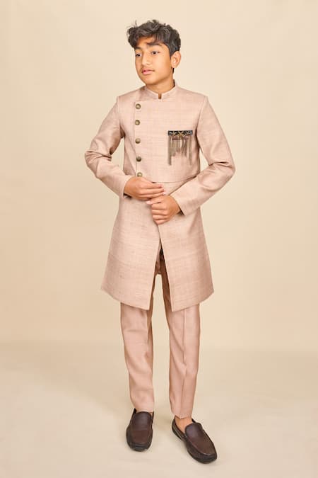 All Boy Couture Beige Achkan Matka Double Layer With Pyjama 