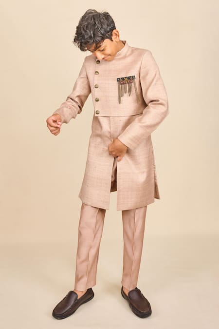 All Boy Couture Double Layer Matka Achkan With Pyjama 