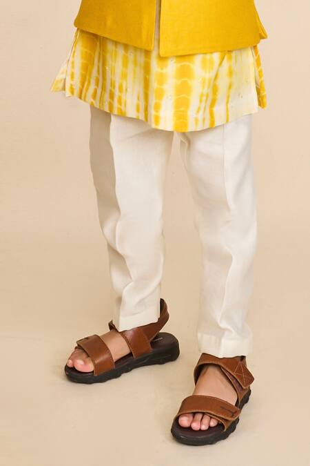 All Boy Couture_Yellow Jersey, Handloom Cotton Sequins, Chanderi Kurta And Jodhpuri Jacket Set_Online_at_Aza_Fashions
