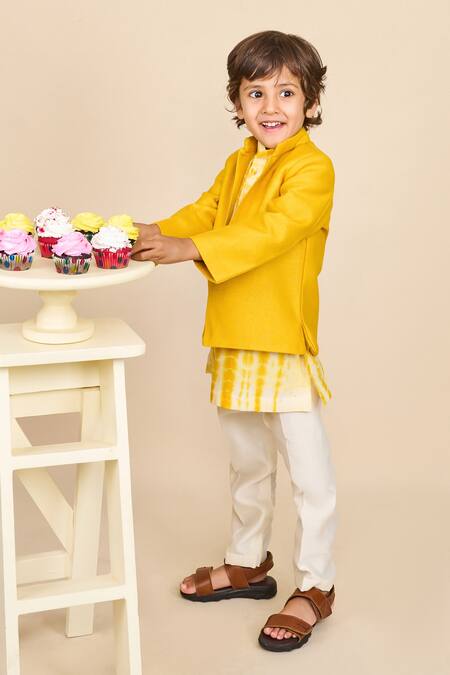 Buy_All Boy Couture_Yellow Jersey, Handloom Cotton Sequins, Chanderi Kurta And Jodhpuri Jacket Set