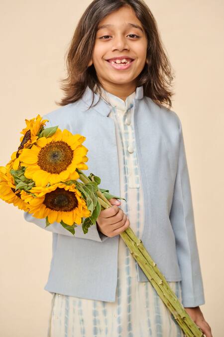 All Boy Couture_Yellow Cotton, Jersey, Chanderi Sequins, Embroidery Kurta And Jodhpuri Jacket Set_Online_at_Aza_Fashions