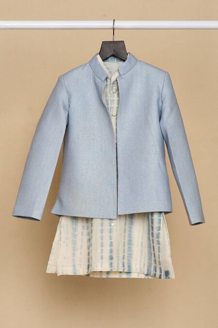 Shop_All Boy Couture_Yellow Cotton, Jersey, Chanderi Sequins, Embroidery Kurta And Jodhpuri Jacket Set_Online_at_Aza_Fashions