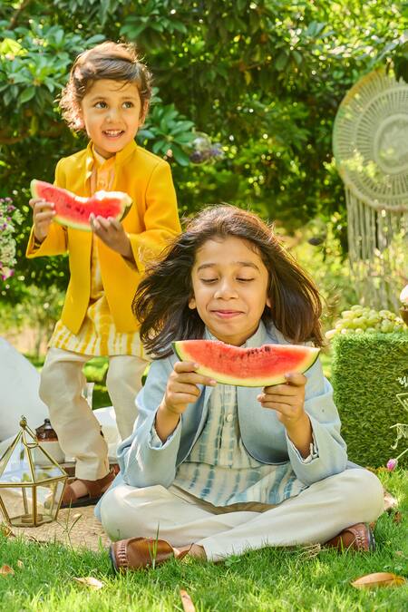 Buy_All Boy Couture_Yellow Cotton, Jersey, Chanderi Sequins, Embroidery Kurta And Jodhpuri Jacket Set