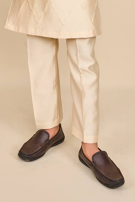 Buy_All Boy Couture_Ivory Linen, Handloom Cotton Embroidery Floral High Low Jacket And Kurta Set _Online_at_Aza_Fashions