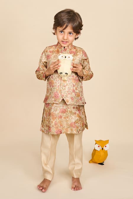 All Boy Couture Floral Print Bundi & Kurta Set 