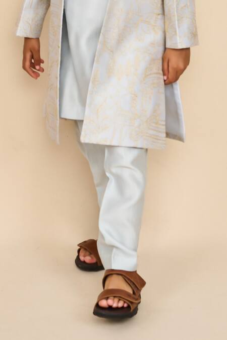 All Boy Couture Blue Chanderi, Silk Zari Embroidered Open Achkan And Kurta Set Online at Aza Fashions All Boy Couture_Blue Chanderi, Silk Zari Embroidered Open Achkan And Kurta Set_Online_at_Aza_Fashions