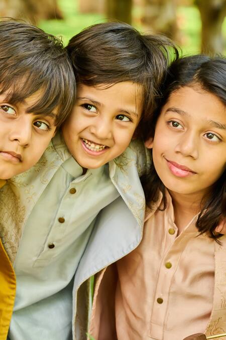 Buy_All Boy Couture_Blue Chanderi, Silk Zari Embroidered Open Achkan And Kurta Set_Online_at_Aza_Fashions