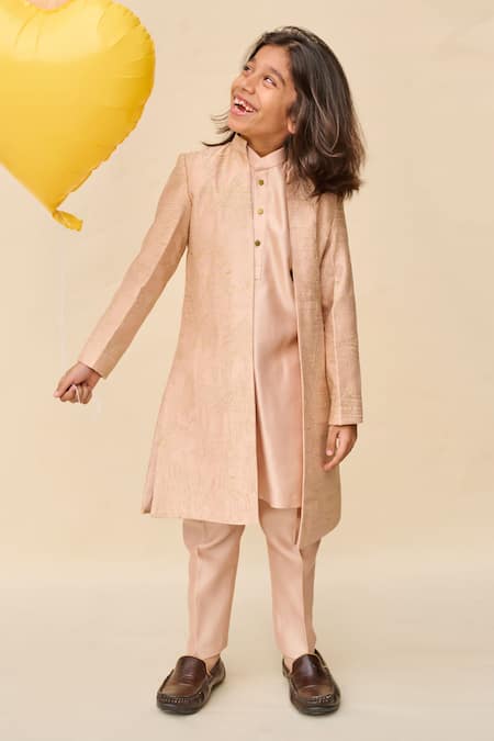 All Boy Couture Chanderi Zari Embroidered Achkan & Kurta Set 