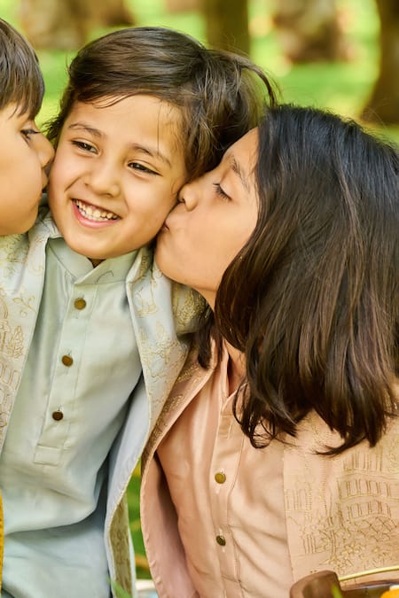 Buy_All Boy Couture_Pink Chanderi, Silk Zari Embroidered Achkan And Kurta Set