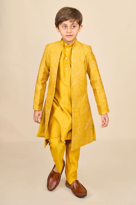 All Boy Couture Chanderi Zari Embroidered Open Achkan & Kurta Set 