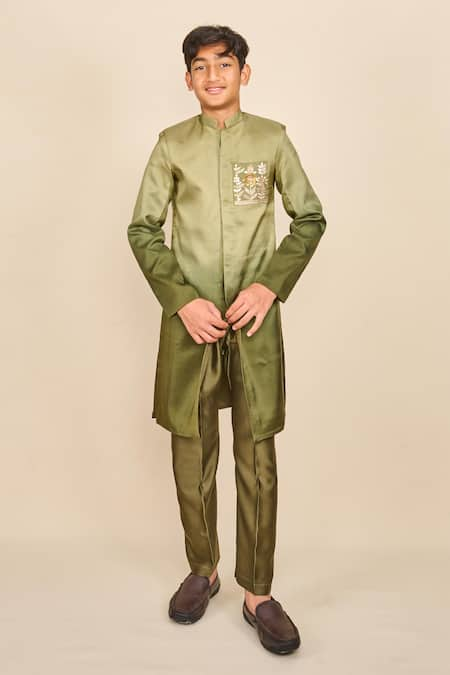 All Boy Couture Embroidered Ombre Achkan With Pyjama 