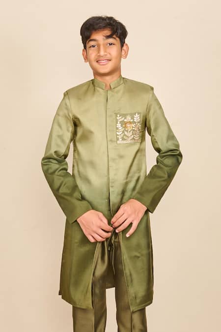 All Boy Couture Embroidered Ombre Achkan With Pyjama 