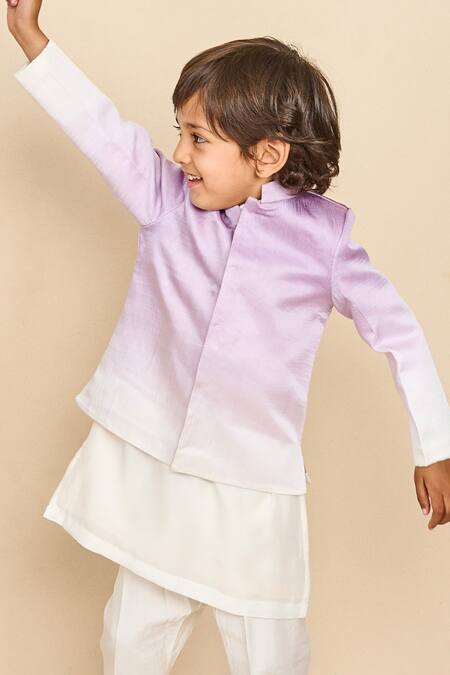 Buy_All Boy Couture_Purple Satin, Cotton, Ombre Kurta Jodhpuri Set _Online_at_Aza_Fashions