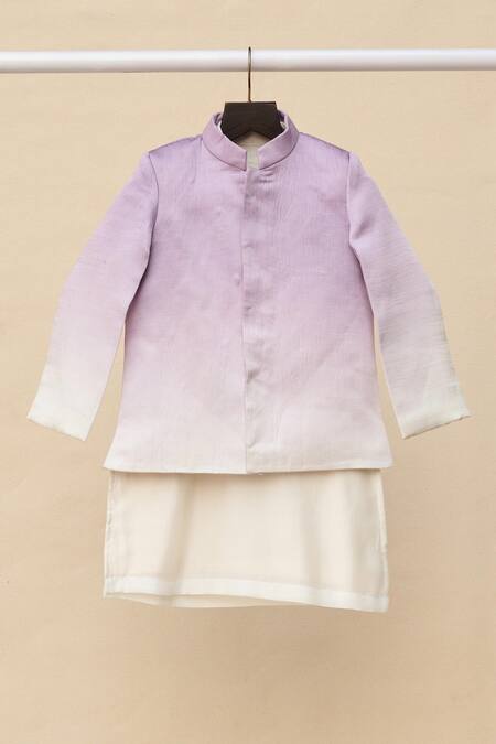 Shop_All Boy Couture_Purple Satin, Cotton, Ombre Kurta Jodhpuri Set _Online_at_Aza_Fashions