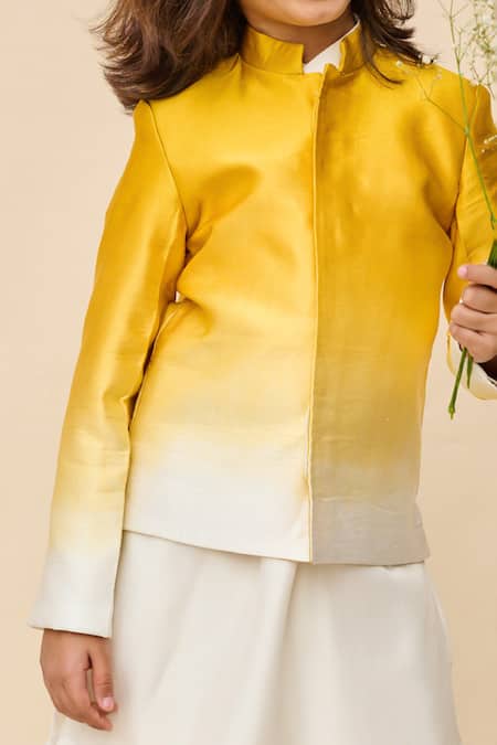 All Boy Couture_Yellow Silk , , Kurta Set With Ombre Jodhpuri _at_Aza_Fashions