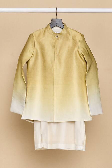 All Boy Couture_Green Cotton, Silk Satin Solid Kurta Set With Ombre Jodhpuri _Online_at_Aza_Fashions