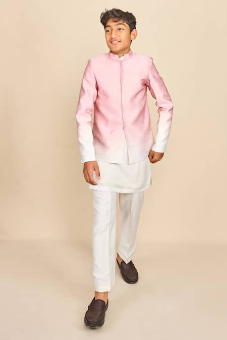 All Boy Couture Pink Jodhpuri Silk Satin Soft Rose Kurta Set With Ombre 