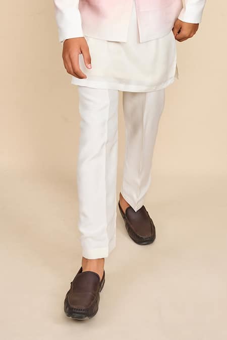 All Boy Couture_White Cotton, Silk Satin Ombre Jodhpuri Kurta Set _Online_at_Aza_Fashions