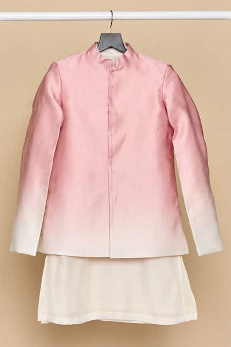 Buy_All Boy Couture_White Cotton, Silk Satin Ombre Jodhpuri Kurta Set _Online_at_Aza_Fashions