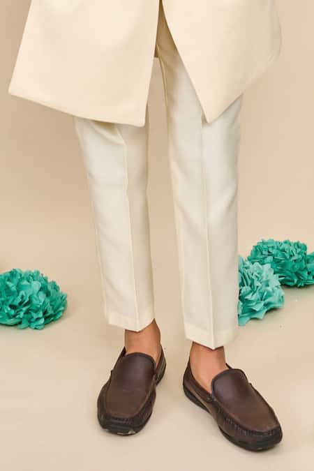 Buy_All Boy Couture_Ivory Cotton, Chanderi Sequins, Embroidery Solid Achkan With Pyjama _Online_at_Aza_Fashions