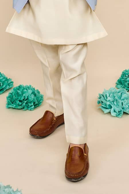 All Boy Couture_Ivory Cotton, Chanderi Silk Solid Kurta Ombre Bandhgala Set _Online_at_Aza_Fashions