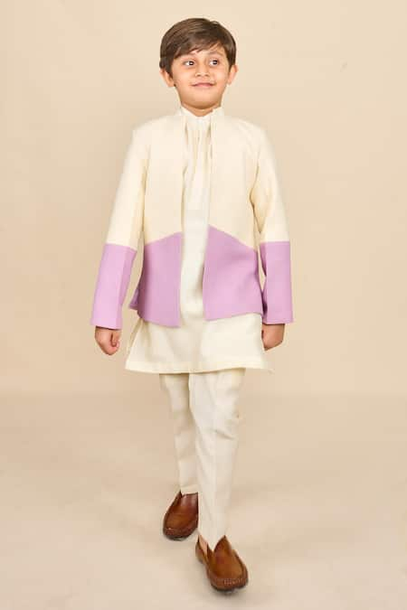 All Boy Couture Solid Kurta Set With Ombre Bandhgala 