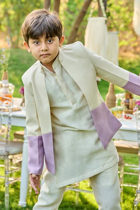 All Boy Couture Solid Kurta Set With Ombre Bandhgala 