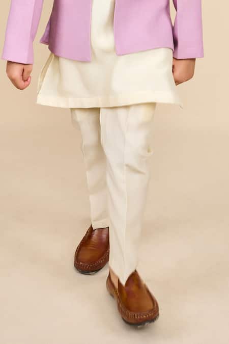 Buy_All Boy Couture_Ivory Chanderi Silk, , Satin Solid Kurta Set With Ombre Bandhgala _Online_at_Aza_Fashions