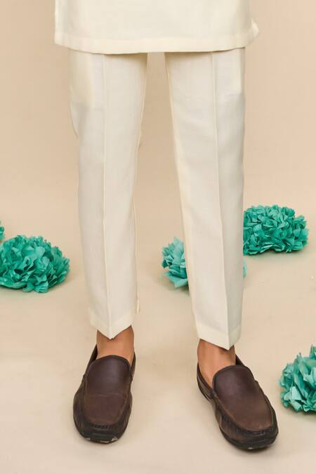 Buy_All Boy Couture_Ivory Chanderi Silk, Cotton Kurta Pyjama Set With Ombre Bandhgala _Online_at_Aza_Fashions