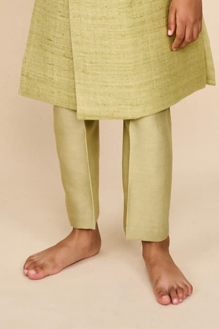 All Boy Couture_Green Chanderi, Silk Sequins, Embroidery Achkan With Pyjama _Online_at_Aza_Fashions