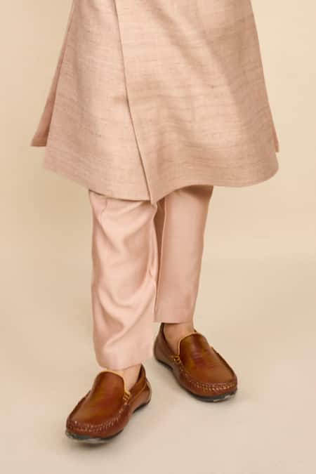 Buy_All Boy Couture_Beige Chanderi, Cotton Sequins, Embroidery Achkan With Pyjama _Online_at_Aza_Fashions