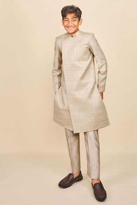All Boy Couture Placement Embroidered Achkan With Pyjama 