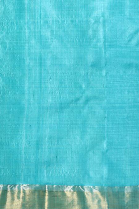 Dusala_Blue Kota Doria Peony Duck Motif Handwoven Saree With Running Blouse Piece_Online_at_Aza_Fashions