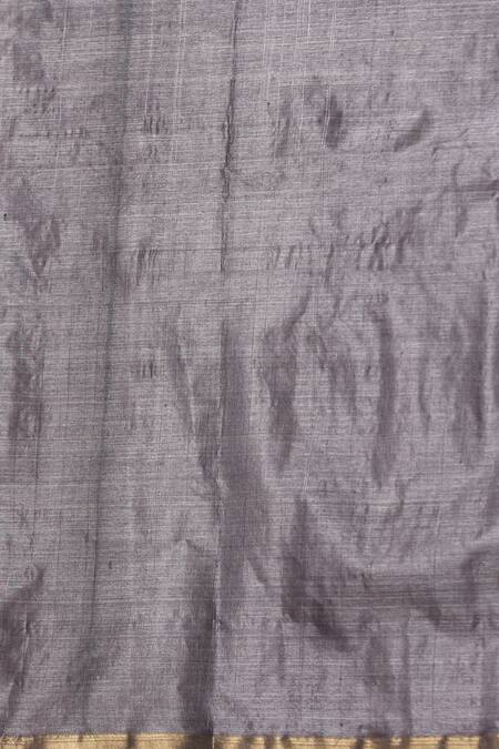 Dusala_Grey Kota Doria Tulip Deer Motif Handwoven Saree With Running Blouse Piece _at_Aza_Fashions