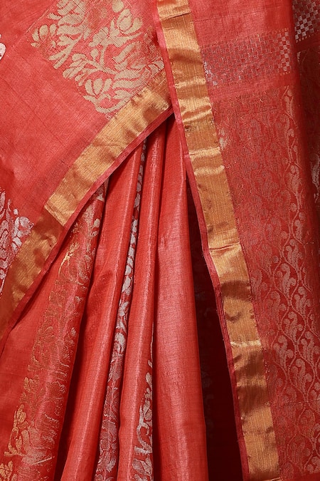 Dusala Red Kota Doria Embroidery Floral Motif Handwoven Saree With Running Blouse Piece Online at Aza Fashions Dusala_Red Kota Doria Embroidery Floral Motif Handwoven Saree With Running Blouse Piece _Online_at_Aza_Fashions