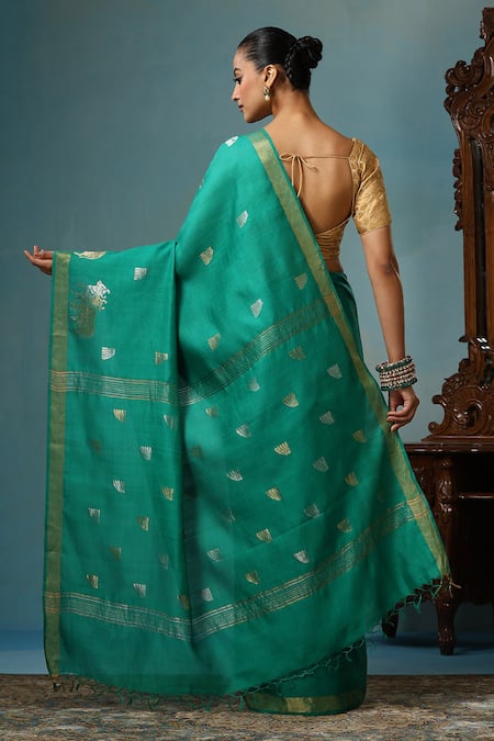 Shop Dusala Green Kota Doria Embroidery Poppy Handwoven Saree With Running Blouse Piece at Aza Fashions Shop_Dusala_Green Kota Doria Embroidery Poppy Handwoven Saree With Running Blouse Piece _at_Aza_Fashions