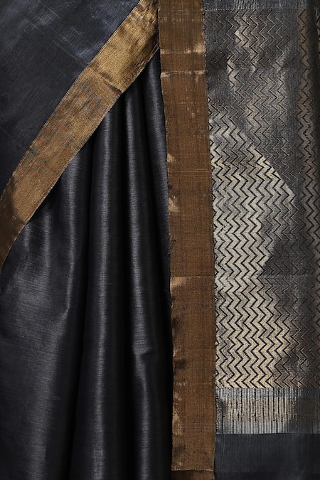 Dusala_Grey Kota Doria Camellia Rose Motif Handwoven Saree With Running Blouse Piece _Online_at_Aza_Fashions